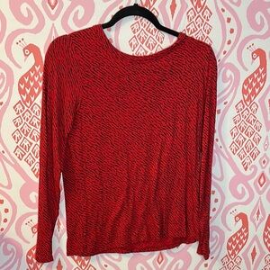 Banana Republic Cozy Jersey Slub Black and Red Print LS Top Size M
